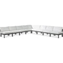  Meridian Nizuc 150" White Water Resistant Fabric Upholstered 9 pc Outdoor Patio Modular Sectional IMAGE 1