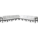  Meridian Nizuc 150" White Water Resistant Fabric Upholstered 9 pc Outdoor Patio Modular Sectional IMAGE 1