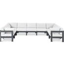  Meridian Nizuc 150" White Water Resistant Fabric Upholstered 9 pc Outdoor Patio Modular Sectional IMAGE 1