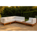  Meridian Rio 125" Off White Off White Water Resistant Fabric Upholstered 5 pc Modular Sectional IMAGE 2