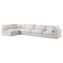  Manufacturer Color_Cream -- Serene 158" Cream Linen Textured Fabric Upholstered Deluxe Comfort 5 pc Modular Sectional IMAGE 2