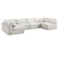  Manufacturer Color_Cream -- Serene 158" Cream Linen Textured Fabric Upholstered Deluxe Comfort 6 pc Modular Sectional IMAGE 1