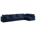  Manufacturer Color_Navy -- Serene 158" Navy Linen Textured Fabric Upholstered Deluxe Comfort 5 pc Modular Sectional IMAGE 1