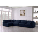  Manufacturer Color_Navy -- Serene 158" Navy Linen Textured Fabric Upholstered Deluxe Comfort 5 pc Modular Sectional IMAGE 3