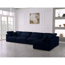  Manufacturer Color_Navy -- Serene 158" Navy Linen Textured Fabric Upholstered Deluxe Comfort 5 pc Modular Sectional IMAGE 4