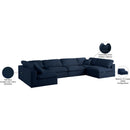  Manufacturer Color_Navy -- Serene 158" Navy Linen Textured Fabric Upholstered Deluxe Comfort 6 pc Modular Sectional IMAGE 10