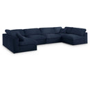  Manufacturer Color_Navy -- Serene 158" Navy Linen Textured Fabric Upholstered Deluxe Comfort 6 pc Modular Sectional IMAGE 1