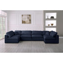  Manufacturer Color_Navy -- Serene 158" Navy Linen Textured Fabric Upholstered Deluxe Comfort 6 pc Modular Sectional IMAGE 3