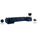  Manufacturer Color_Navy -- Serene 197" Navy Linen Textured Fabric Upholstered Deluxe Comfort 7 pc Modular Sectional IMAGE 10