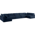  Manufacturer Color_Navy -- Serene 197" Navy Linen Textured Fabric Upholstered Deluxe Comfort 7 pc Modular Sectional IMAGE 1