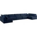  Manufacturer Color_Navy -- Serene 197" Navy Linen Textured Fabric Upholstered Deluxe Comfort 7 pc Modular Sectional IMAGE 1