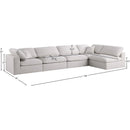 Manufacturer Color_Cream -- Plush 140" Cream Velvet Upholstered Standard Comfort 5 pc Modular Sectional IMAGE 12
