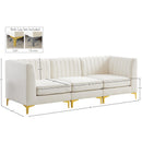  Manufacturer Color_Cream -- Alina 91" Cream Velvet Upholstered 3 pc Modular Sofa IMAGE 17