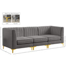 Manufacturer Color_Grey -- Alina 91" Grey Velvet Upholstered 3 pc Modular Sofa IMAGE 17