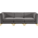  Manufacturer Color_Grey -- Alina 91" Grey Velvet Upholstered 3 pc Modular Sofa IMAGE 6