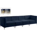  Manufacturer Color_Navy -- Alina 116.5" Navy Velvet Upholstered 4 pc Modular Sofa IMAGE 2