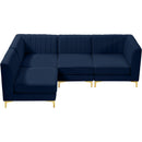  Manufacturer Color_Navy -- Alina 91" Navy Velvet Upholstered 4 pc Modular Sectional IMAGE 9