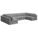  Manufacturer Color_Grey -- Beckham 152" Grey Linen Textured Fabric Upholstered 6 pc Modular Sectional IMAGE 8