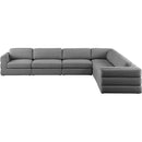  Manufacturer Color_Grey -- Beckham 152" Grey Linen Textured Fabric Upholstered 6 pc Modular Sectional IMAGE 5