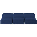  Manufacturer Color_Navy -- Miramar 99" Navy Linen Textured Fabric Upholstered 3 pc Armless Modular Sofa IMAGE 4