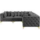  Manufacturer Color_Grey -- Tremblay 109" Grey Velvet Upholstered 5 pc Modular Sectional IMAGE 9