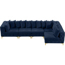  Manufacturer Color_Navy -- Tremblay 139" Navy Velvet Upholstered 5 pc Modular Sectional IMAGE 7