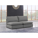  Manufacturer Color_Grey -- Mackenzie 80" Grey Linen Textured Fabric Upholstered 2 pc Armless Modular Loveseat IMAGE 2