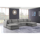  Manufacturer Color_Grey -- Mackenzie 160" Grey Linen Textured Fabric Upholstered 6 pc Modular Sectional IMAGE 2
