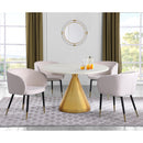  Color_White/Gold -- Meridian Round Emery Dining Table with Marble Top and Pedestal Base IMAGE 2