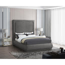  Color_Grey  Size_King  -- Brooke Grey Linen Textured Fabric Upholstered King Bed IMAGE 2