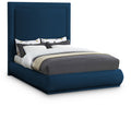  Color_Navy Size_Queen -- Brooke Navy Linen Textured Fabric Upholstered Queen Bed IMAGE 1