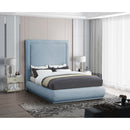  Color_Sky Blue  Size_King  -- Brooke Light Blue Linen Textured Fabric Upholstered King Bed IMAGE 2
