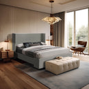  Color_Grey  Size_Queen  -- Oxford Grey Linen Textured Fabric Upholstered Queen Bed IMAGE 2