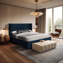  Color_Navy  Size_Queen  -- Oxford Navy Linen Textured Fabric Upholstered Queen Bed IMAGE 2