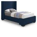  Color_Navy Size_Twin -- Oxford Navy Twin Linen Textured Fabric Upholstered Twin Bed IMAGE 1