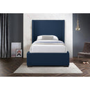  Color_Navy  Size_Twin  -- Oxford Navy Twin Linen Textured Fabric Upholstered Twin Bed IMAGE 4