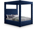  Color_Navy Size_Queen -- Royal Navy Velvet Upholstered Queen Bed IMAGE 1