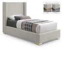  Size_Twin -- Royce Beige Twin Linen Textured Fabric Upholstered Twin Bed IMAGE 1
