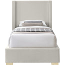  Size_Twin -- Royce Beige Twin Linen Textured Fabric Upholstered Twin Bed IMAGE 5