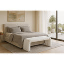  Color_White -- Arc White Boucle Fabric Upholstered Bench IMAGE 2