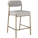  Color_Taupe -- Carly Taupe Boucle Fabric And Vegan Leather Upholstered Counter Stool IMAGE 1