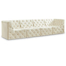  Manufacturer Color_Cream -- Tuft 128" Cream Velvet Upholstered 4 pc Modular Sofa IMAGE 1