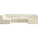  Manufacturer Color_Cream -- Tuft 128" Cream Velvet Upholstered 6 pc Modular Sectional IMAGE 4