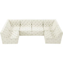  Manufacturer Color_Cream -- Tuft 128" Cream Velvet Upholstered 6 pc Modular Sectional IMAGE 5