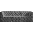  Manufacturer Color_Grey -- Tuft 99" Grey Velvet Upholstered 3 pc Modular Sofa IMAGE 6
