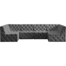  Manufacturer Color_Grey -- Tuft 128" Grey Velvet Upholstered 6 pc Modular Sectional IMAGE 4