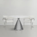  Color_White/Silver -- Emery 48" White Marble Top And Steel Base Dining Table IMAGE 2