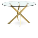  Color_Brushed Gold -- Meridian Round Xander Dining Table with Glass Top and Pedestal Base IMAGE 1