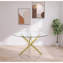  Color_Brushed Gold -- Meridian Round Xander Dining Table with Glass Top and Pedestal Base IMAGE 2
