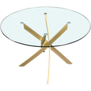  Color_Brushed Gold -- Meridian Round Xander Dining Table with Glass Top and Pedestal Base IMAGE 3